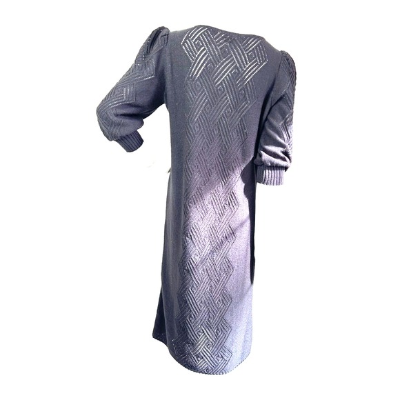 Vintage Savion Open Knit Midi Dress Sheer Center Puff Shoulder Black Size Large - Picture 3 of 7